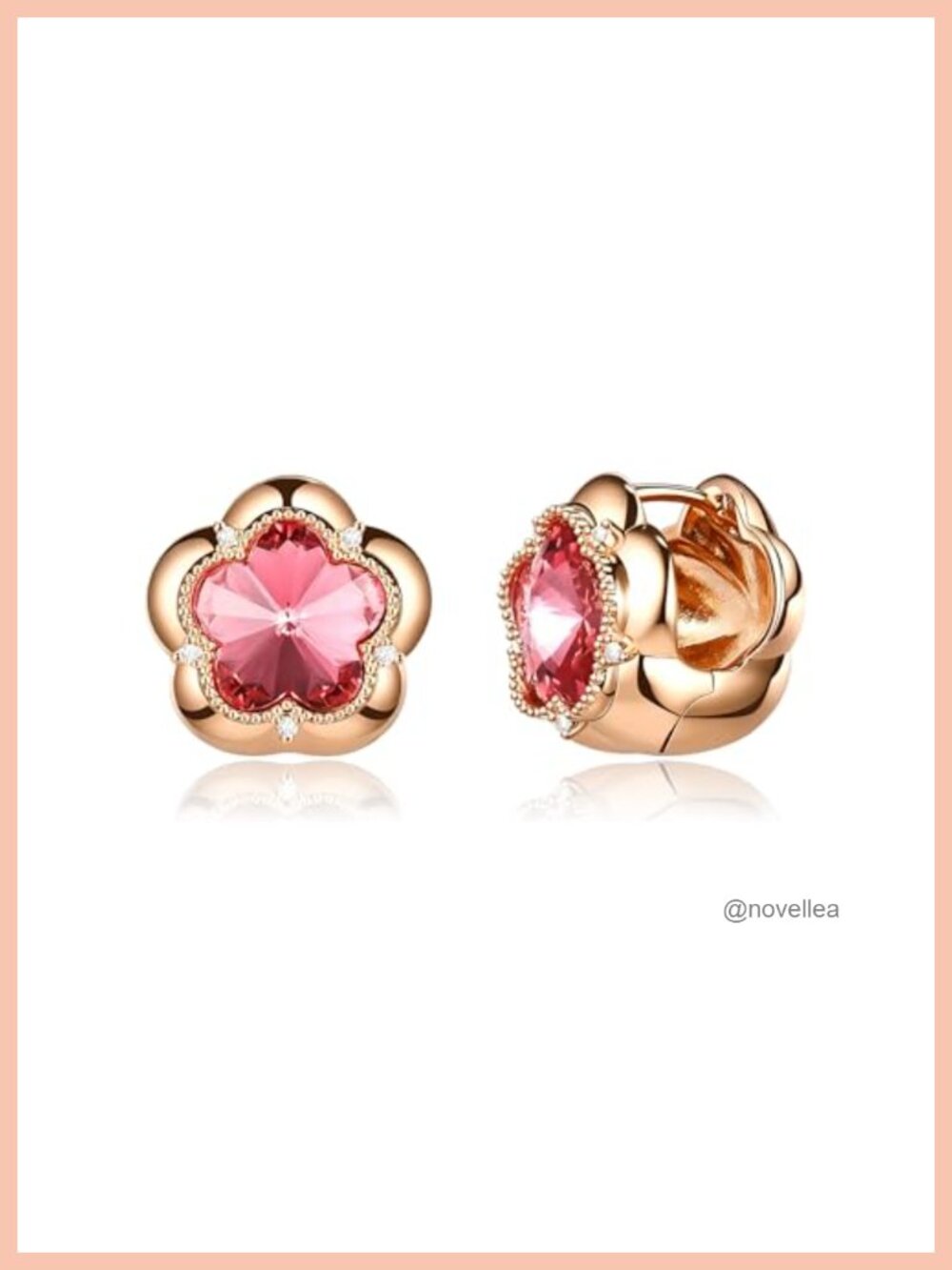 14K Gold Plated Dainty Floral Pink Huggie Hoop Earrings Hypoallergenic Cubic